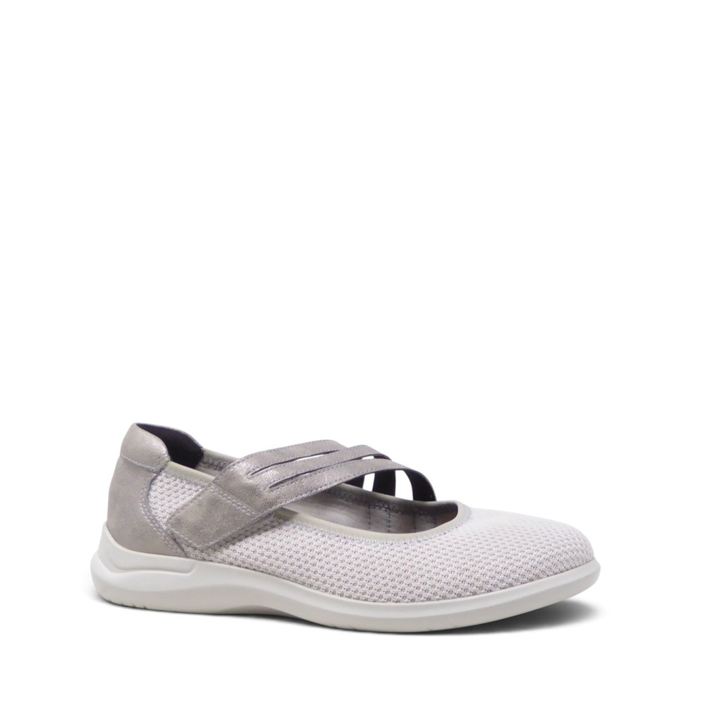 Aravon Power Comfort Women Mary Jane Flat Silver Mesh Strappy Size 7.5